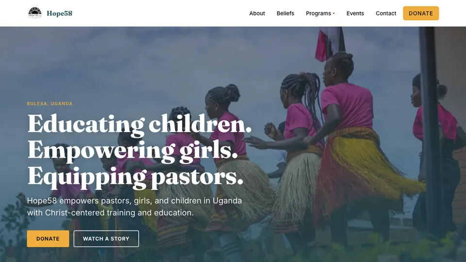 Homepage of Hope58, Bulesa, Eastern Uganda
